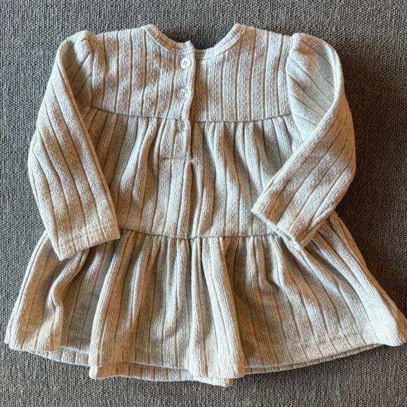 French Connection Baby Dress 3–6M Beige Knit Long Sleeve Floral Cottagecore Boho - Picture 2 of 4